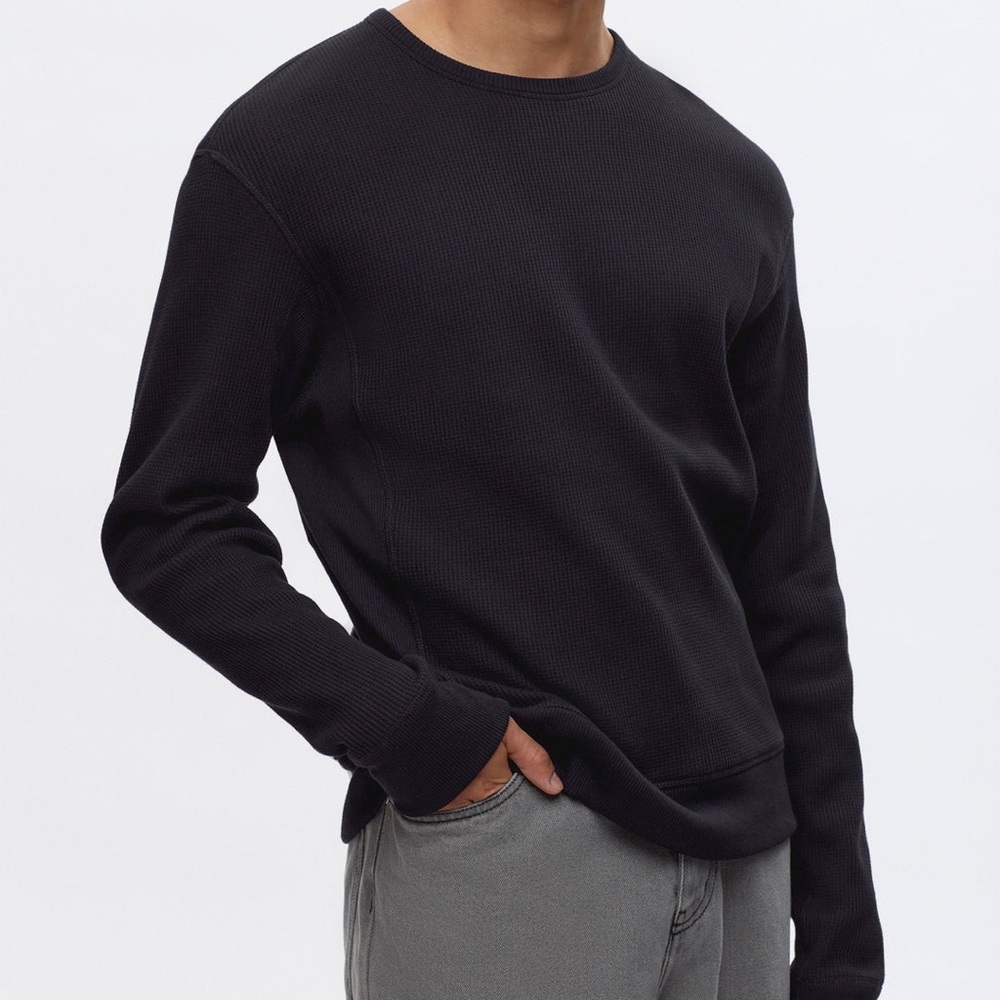 [S]Kotn Men's Black Atlas Waffle Knit Egyptian Cotton Sweatshirt